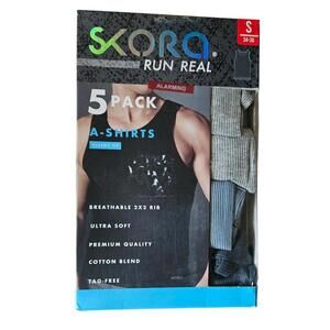 SKORA Men’s A-Shirts 5 Pack Small 34-36 Tank Top Ribbed Cotton Blend Tagless NEW